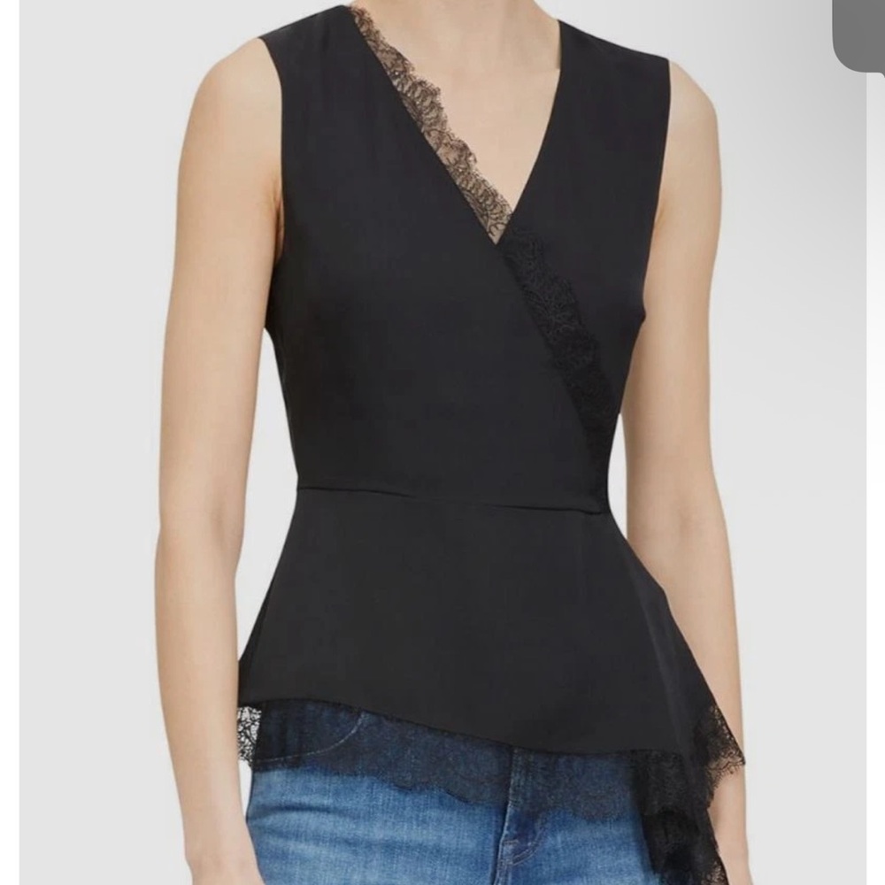 Theory black silk asymmetrical sleeveless blouse